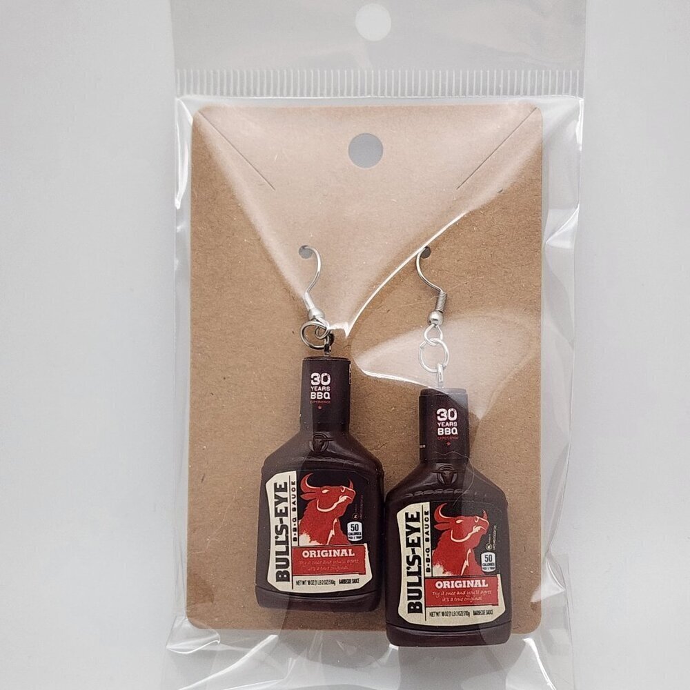 Mini-Brands "Bull's Eye BBQ Sauce" Stainless Steel Fishhook Earrings